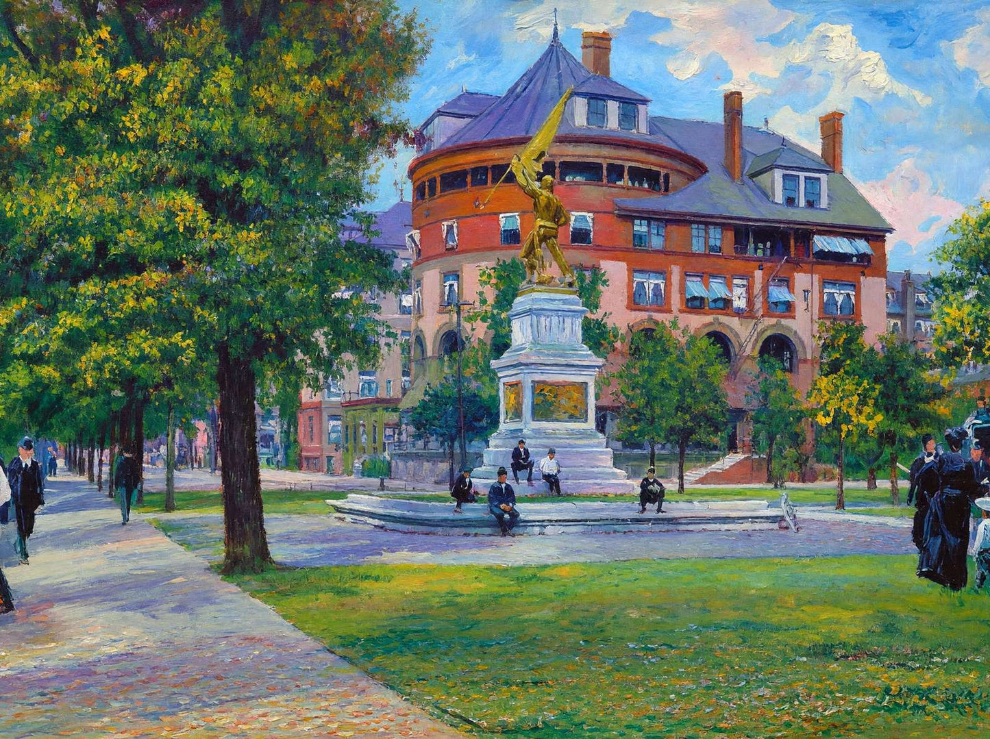 Bull Street with Jasper Monument Savannah GA in 1905 Art Print (7 Sizes)