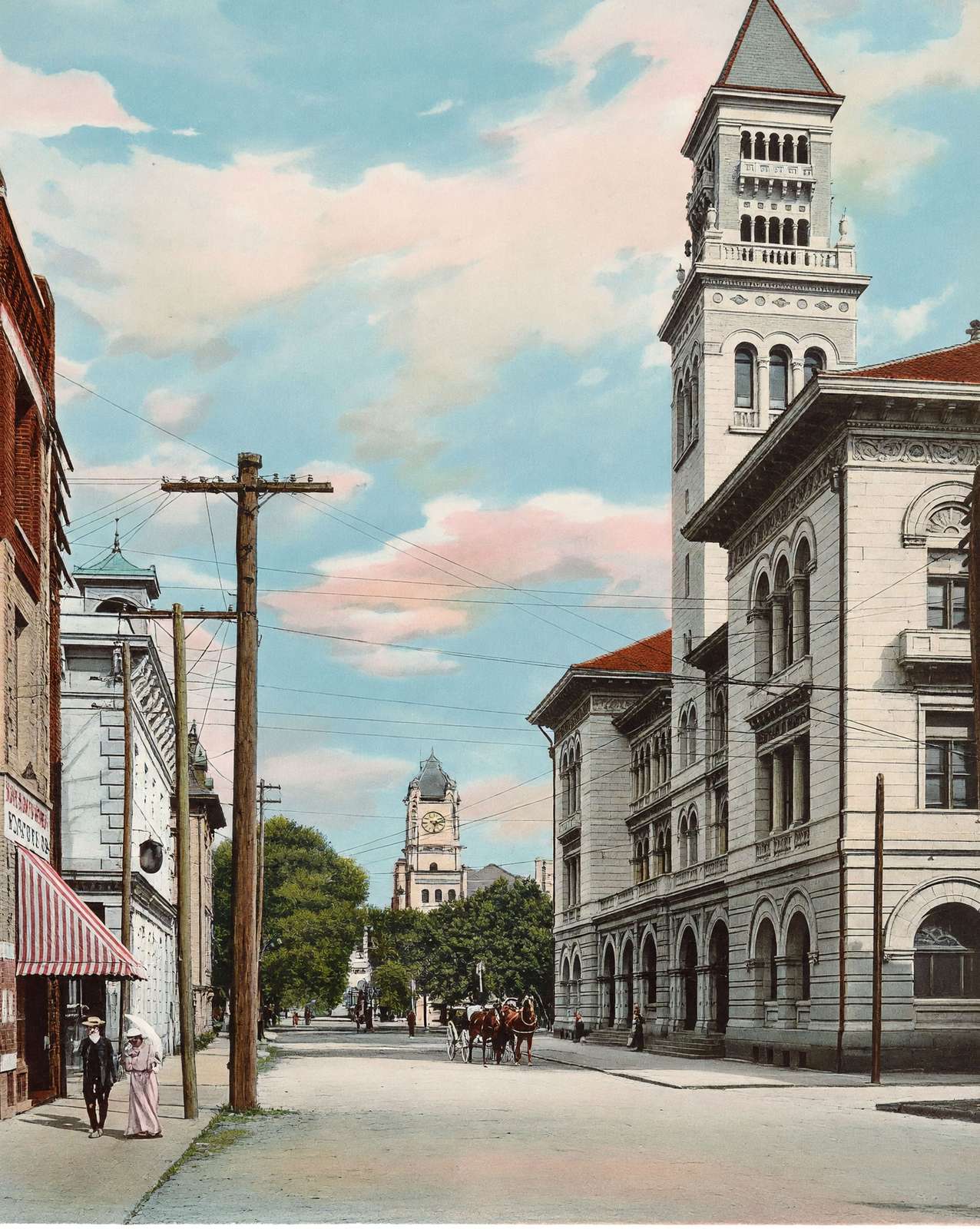 President Street in Savannah in 1905 vintage print