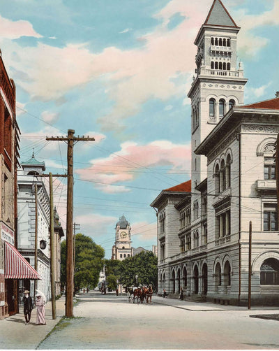 President Street in Savannah in 1905 vintage print
