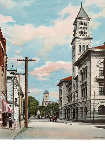 President Street Savannah GA in 1905 Vintage Print (7 Sizes) - Acid Free