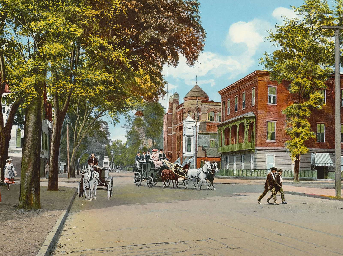 Bull Street from Monterey Square Savannah GA in 1905 Vintage Print (7 Sizes)
