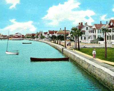 Sea Wall in St Augustine in 1907 vintage print
