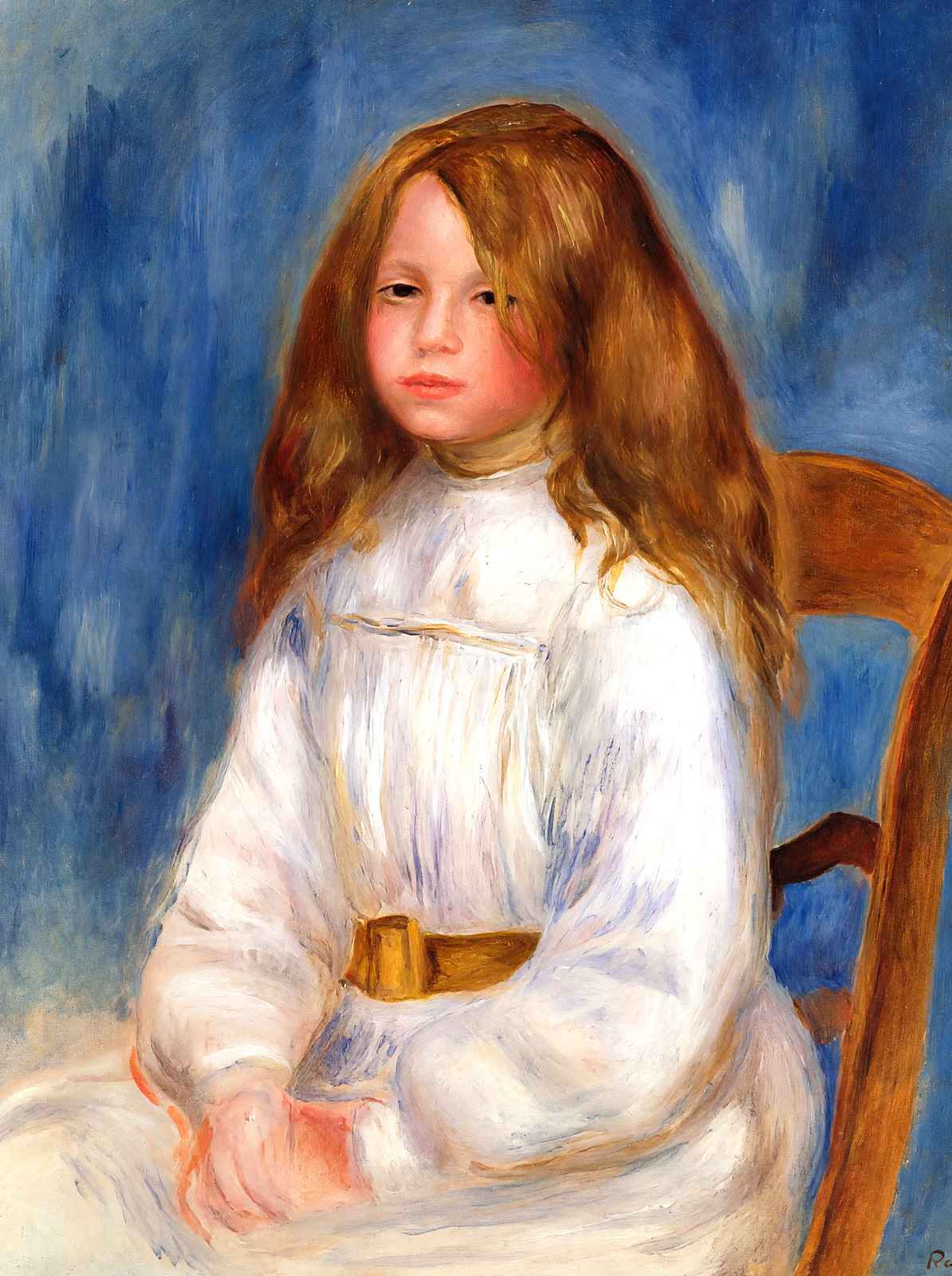 Seated Little Girl with a Blue Background 1890 by Renoir Art Print (6 Sizes)