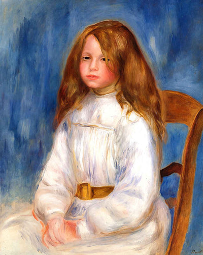 Seated Little Girl with a Blue Background painting print by Pierre-Auguste Renoir (1890)