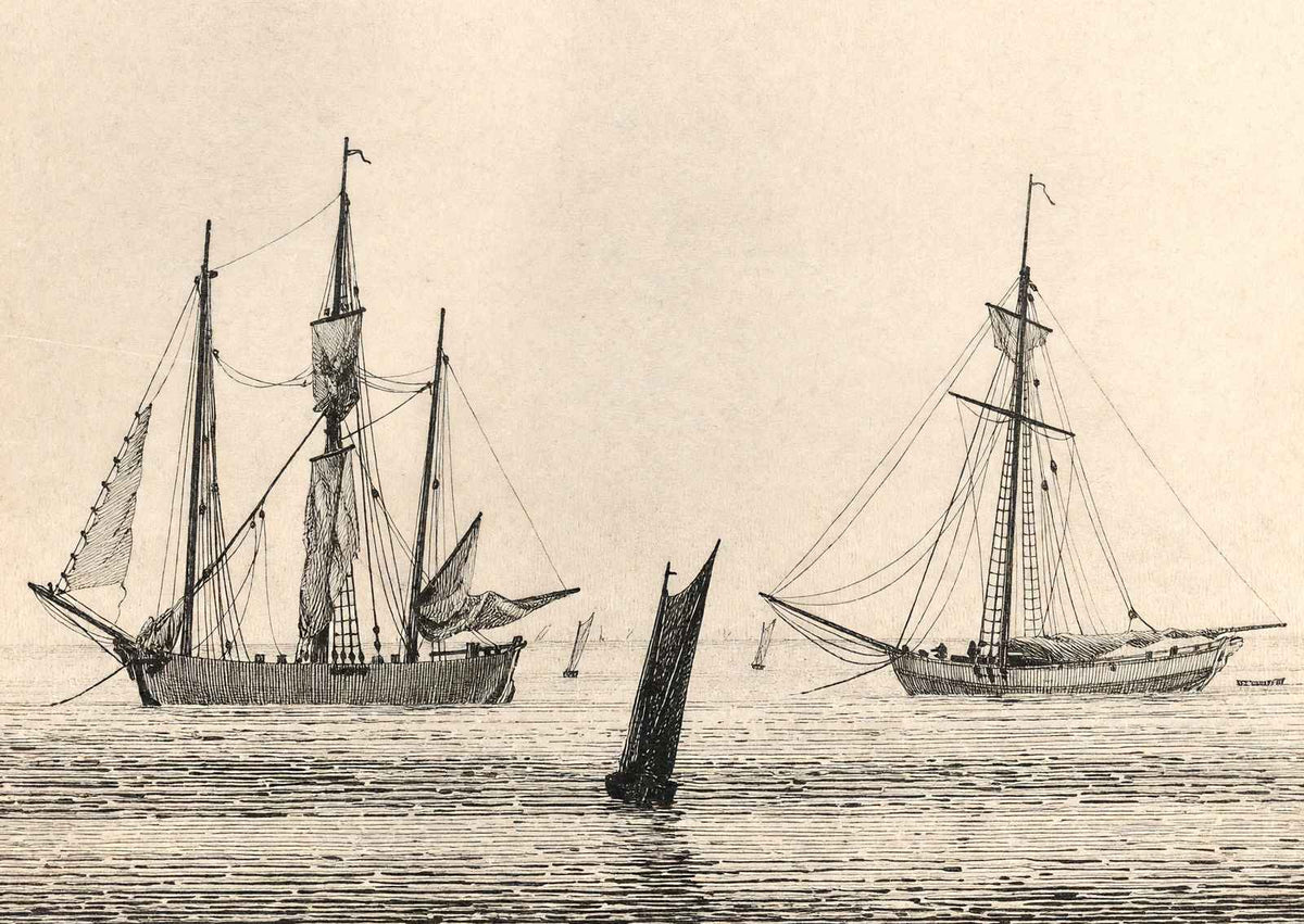 Sea with Ships 1826 Drawing by Caspar David Friedrich Art Print (6 Sizes)