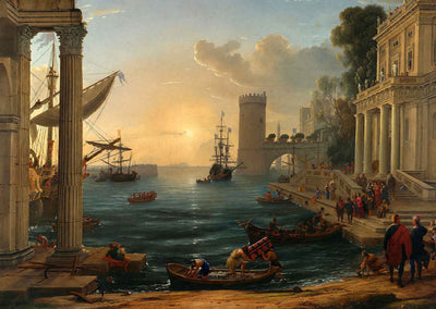 Seaport, Embarkation of Queen of Sheba by Claude Lorrain Art Print (6 Sizes)