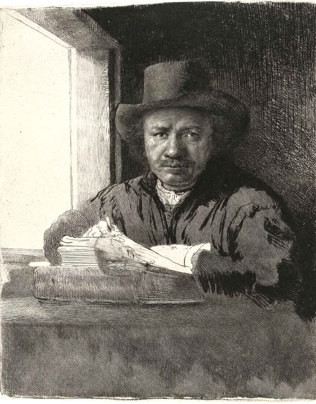 Self-Portrait Drawing at a Window 1648 Drawing by Rembrandt Art Print (6 Sizes)