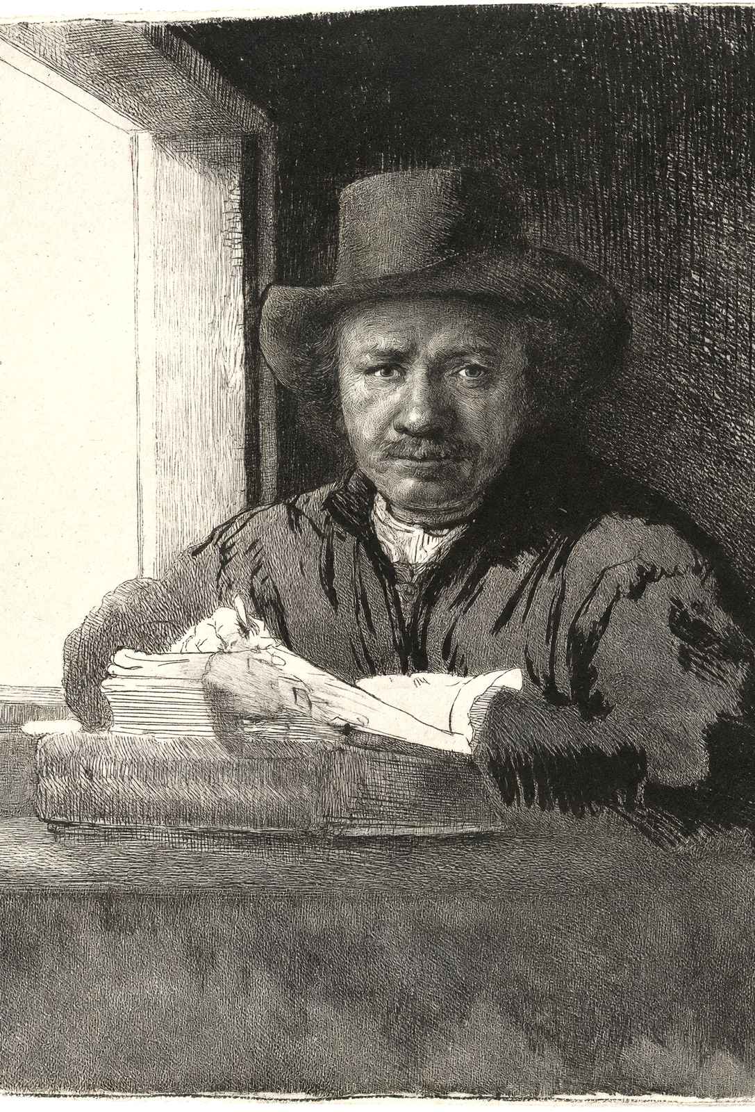 Self-Portrait Drawing at a Window 1648 Drawing by Rembrandt Art Print (6 Sizes)