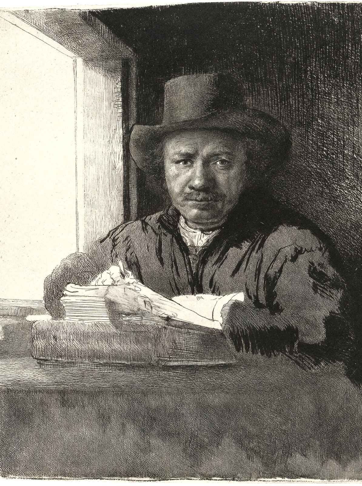 Self-Portrait Drawing at a Window 1648 Drawing by Rembrandt Art Print (6 Sizes)