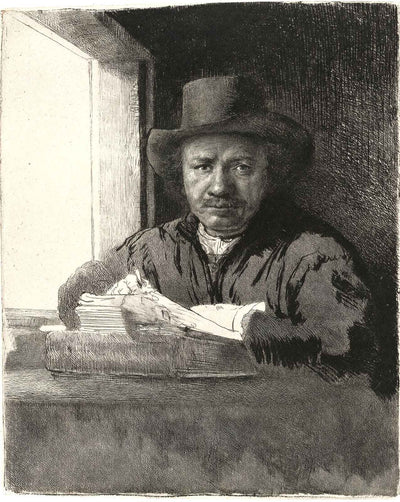 Self-Portrait Drawing at a Window art print by Rembrandt (1648)