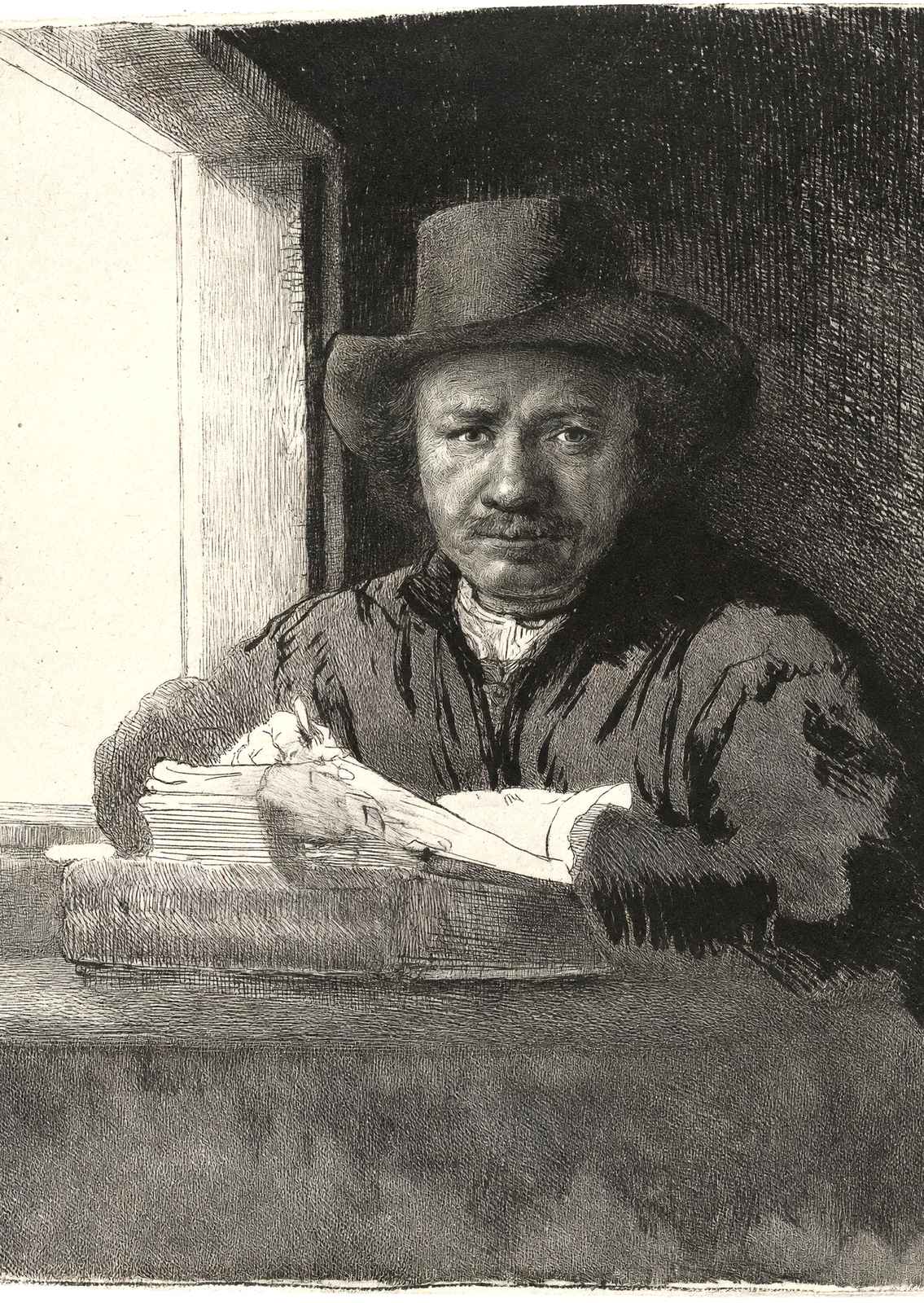 Self-Portrait Drawing at a Window 1648 Drawing by Rembrandt Art Print (6 Sizes)