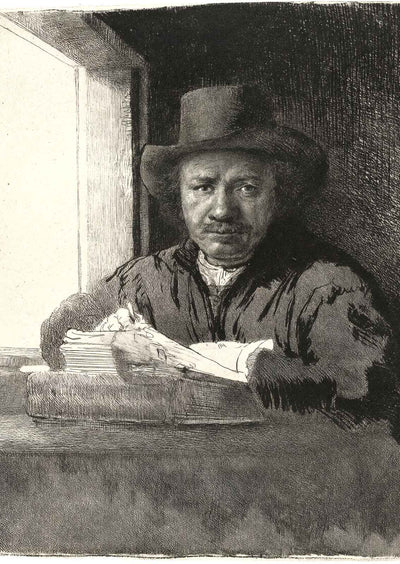 Self-Portrait Drawing at a Window 1648 Drawing by Rembrandt Art Print (6 Sizes)