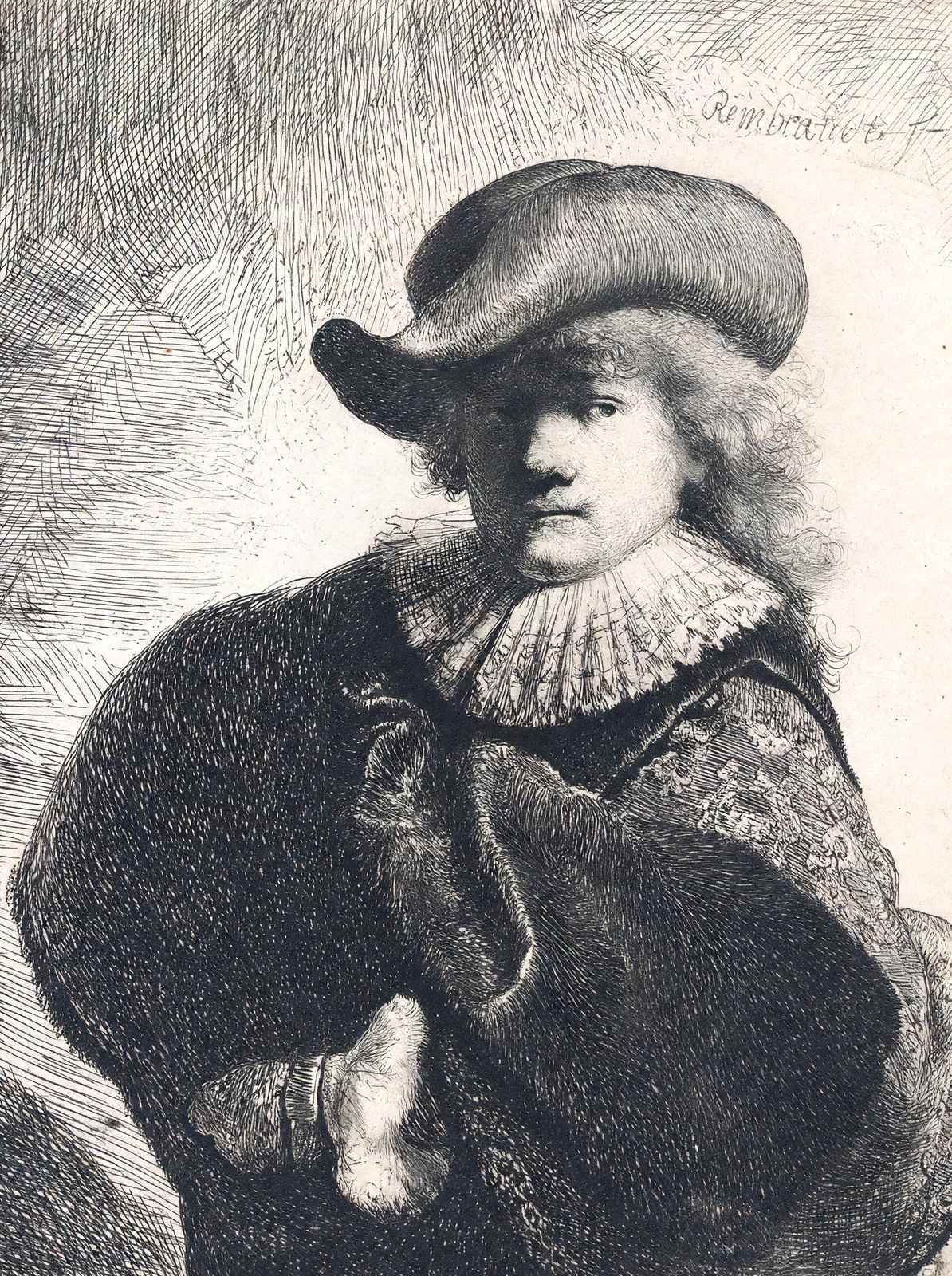 Self-Portrait in a Soft Hat and Embroidered Cloak 1631 Rembrandt Print (6 Sizes)