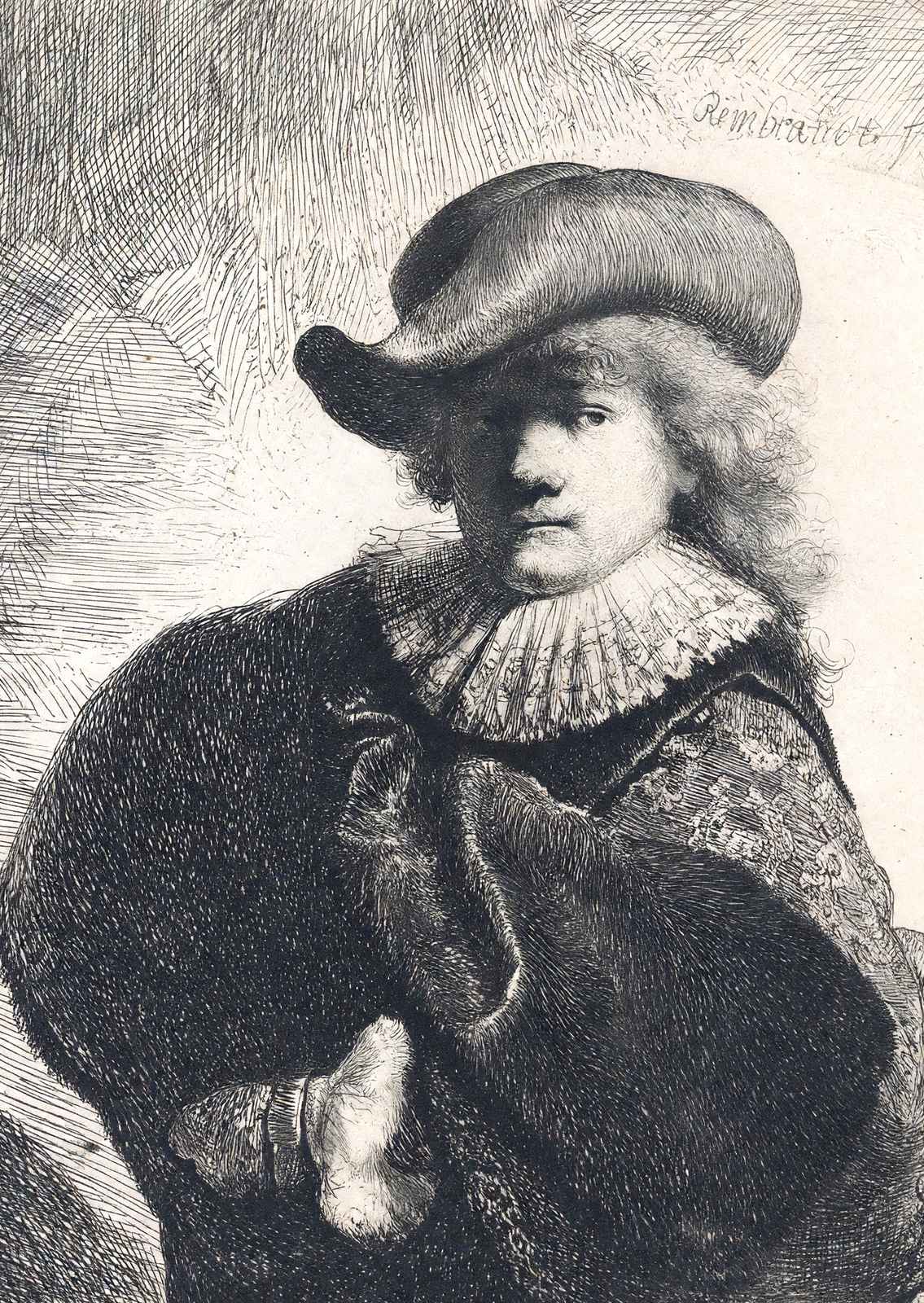 Self-Portrait in a Soft Hat and Embroidered Cloak 1631 Rembrandt Print (6 Sizes)