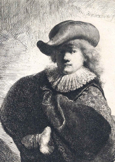 Self-Portrait in a Soft Hat and Embroidered Cloak 1631 Rembrandt Print (6 Sizes)