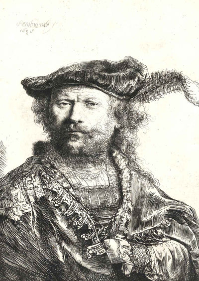 Self-Portrait in Velvet Cap and Plume 1638 by Rembrandt Fine Art Print (6 Sizes)