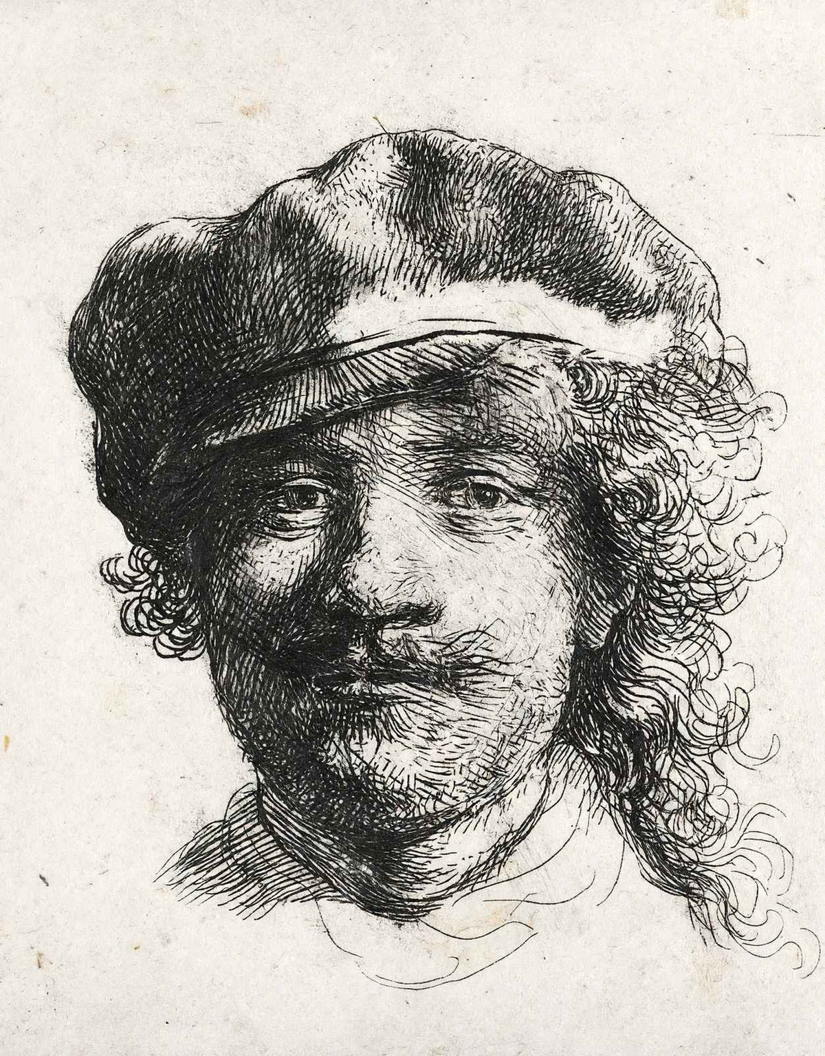 Self-Portrait Wearing a Soft Cap Full Face, Head 1634 Rembrandt Print (6 Sizes)