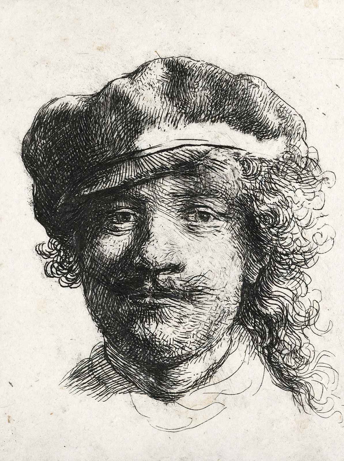 Self-Portrait Wearing a Soft Cap Full Face, Head 1634 Rembrandt Print (6 Sizes)
