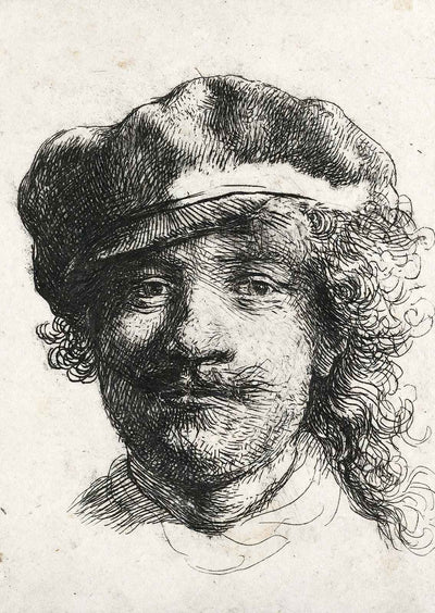 Self-Portrait Wearing a Soft Cap Full Face, Head 1634 Rembrandt Print (6 Sizes)