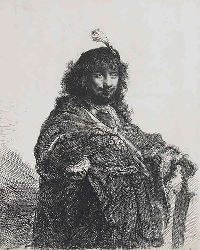 Self-Portrait with Plumed Cap and Lowered Sabre by Rembrandt 8x10" Art Print