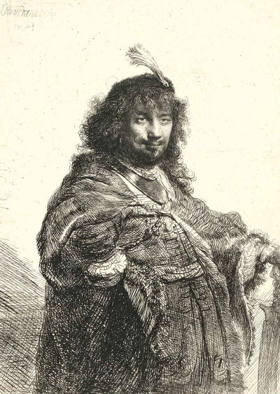 Self-Portrait with Plumed Cap and Lowered Sabre 1634 Rembrandt Print (6 Sizes)