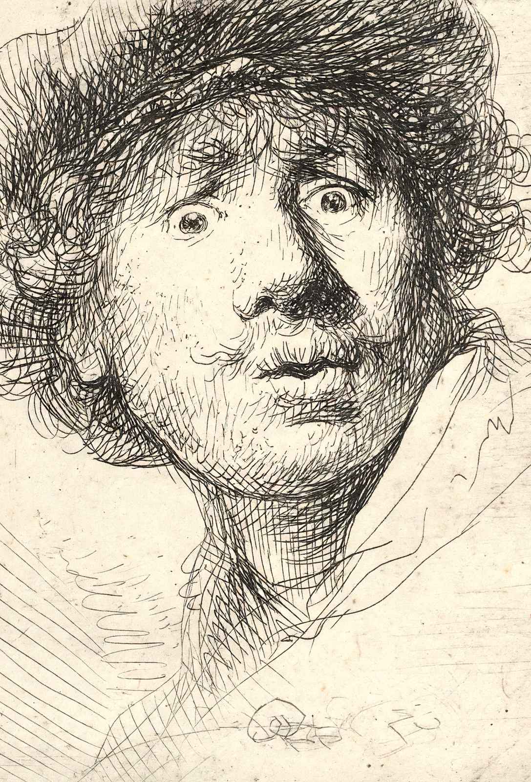 Self-Portrait Fine Art Print 1630 Drawing by Rembrandt (6 Sizes) - Premium Print