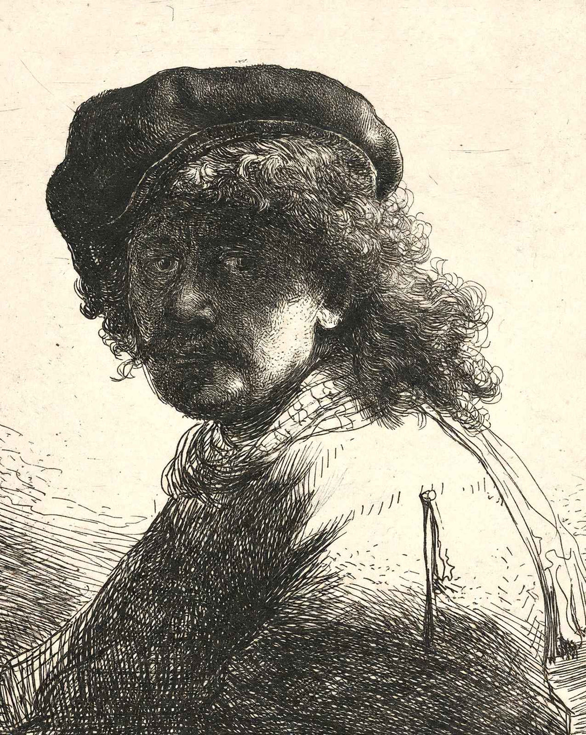 Self-Portrait in a Cap and Scarf with the Face Dark Bust art print by Rembrandt (1633)