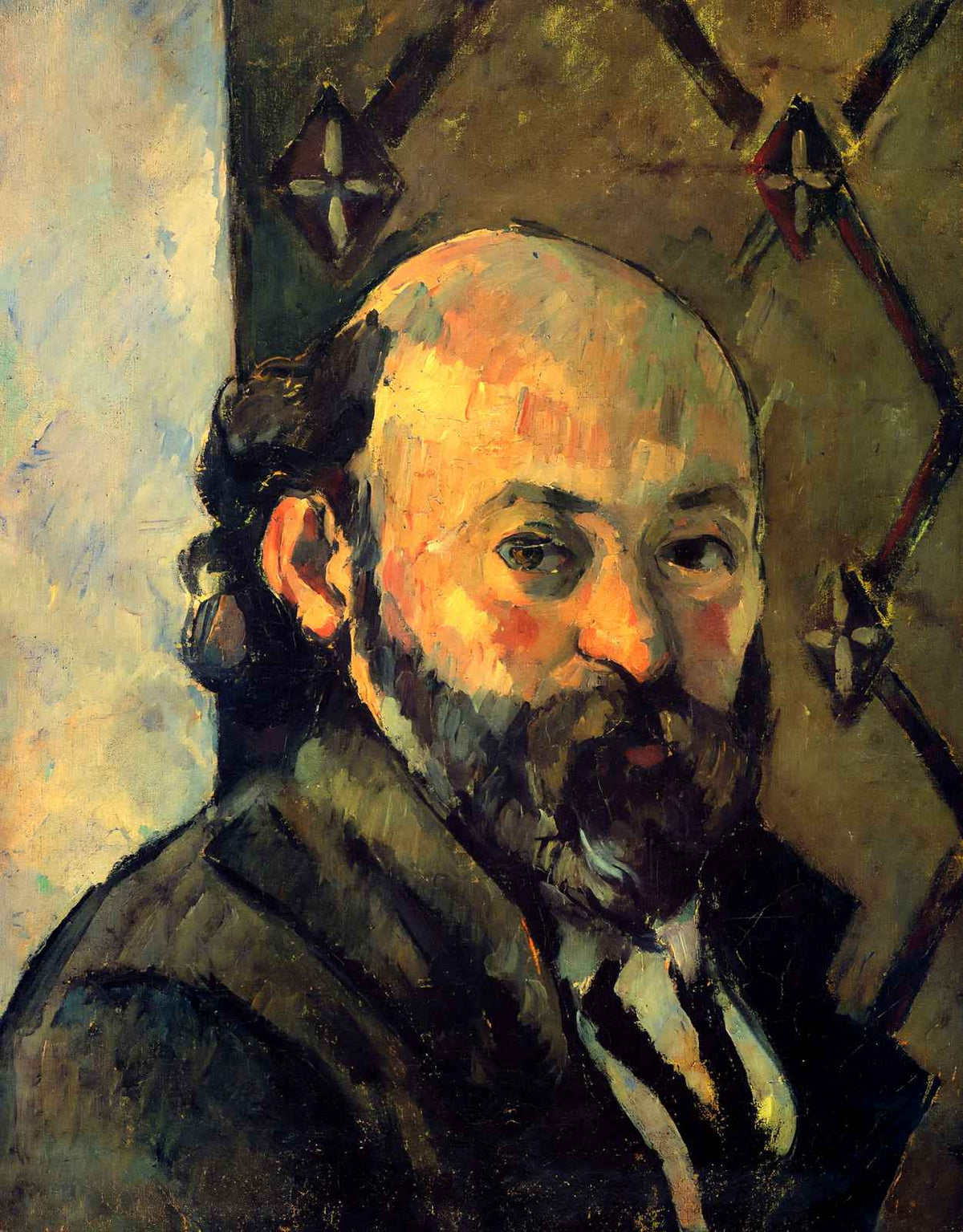 Self-Portrait in Front of Olive Wallpaper 1881 by Cezanne Art Print (6 Sizes)