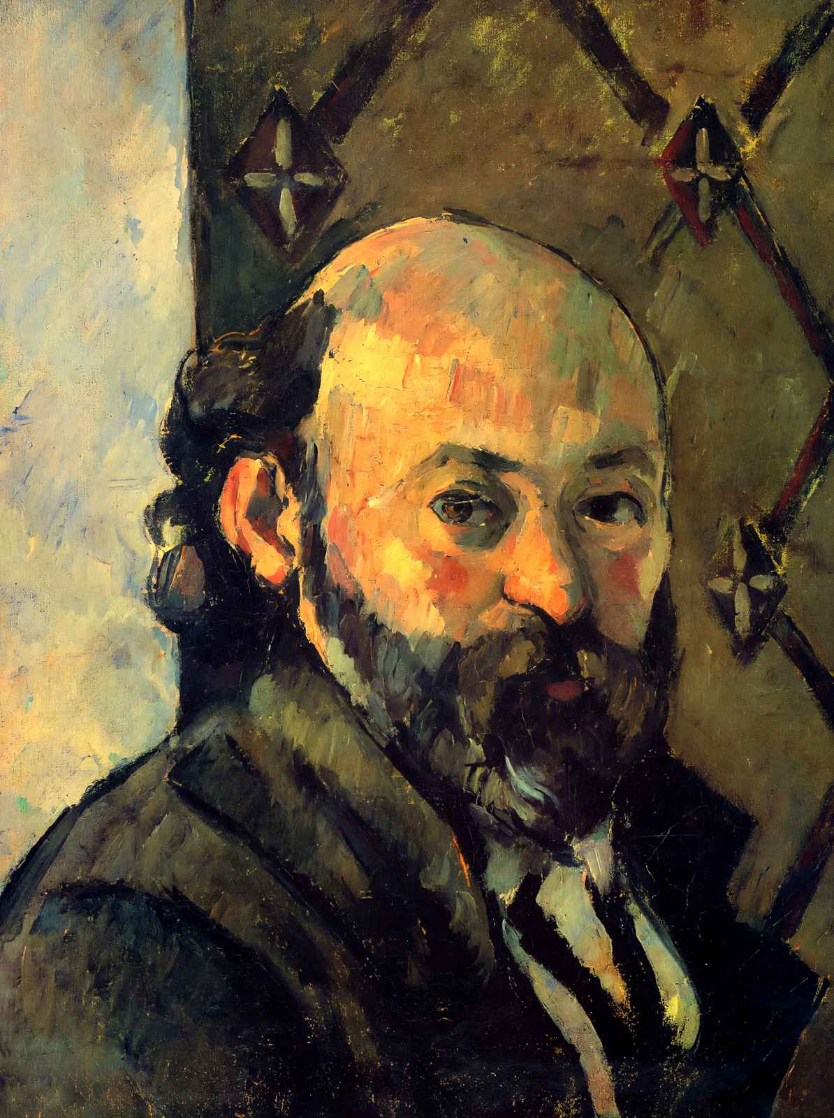 Self-Portrait in Front of Olive Wallpaper 1881 by Cezanne Art Print (6 Sizes)