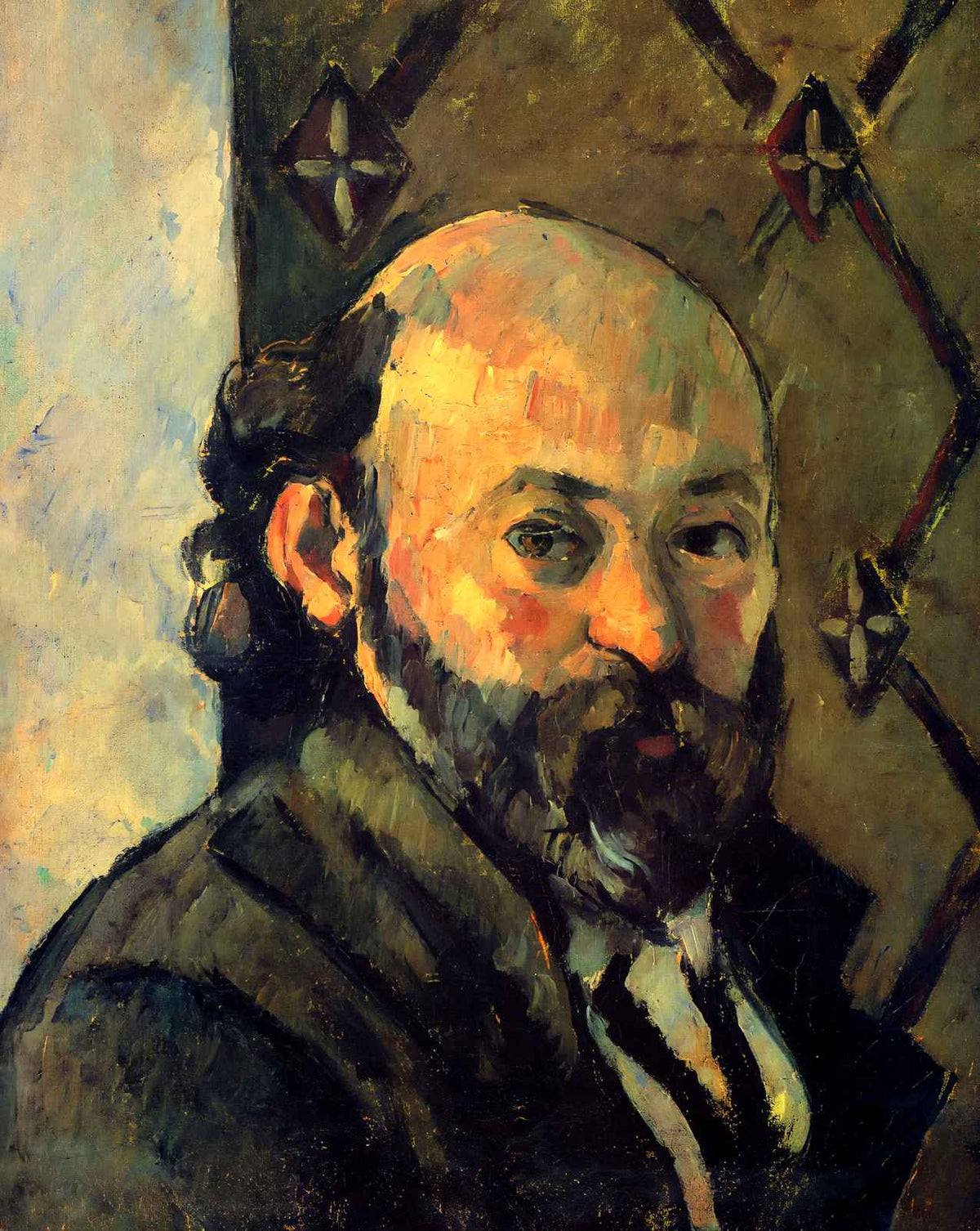 Self-Portrait in Front of Olive Wallpaper fine art print by Paul Cezanne (1881)