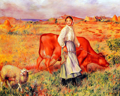 Shepherdess Painting by Pierre-Auguste Renoir 8x10" Art Print - Restored