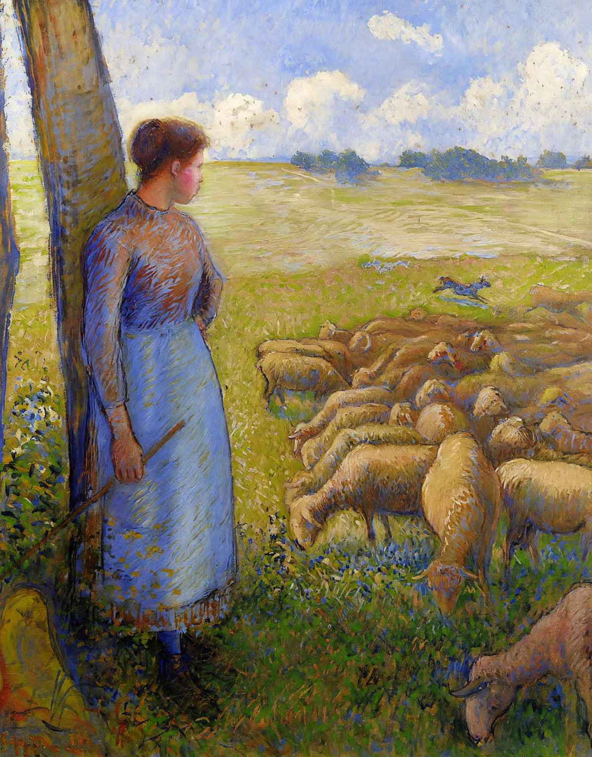 Shepherdess and Sheep 1887 Painting by Camille Pissarro Art Print (6 Sizes)