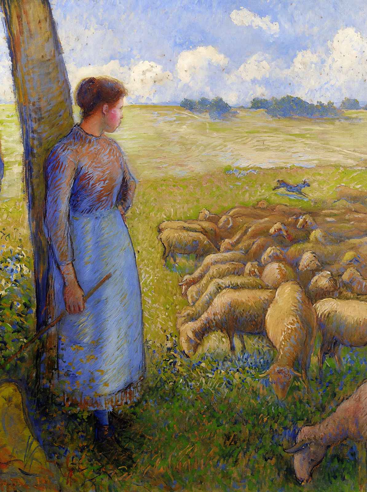 Shepherdess and Sheep 1887 Painting by Camille Pissarro Art Print (6 Sizes)