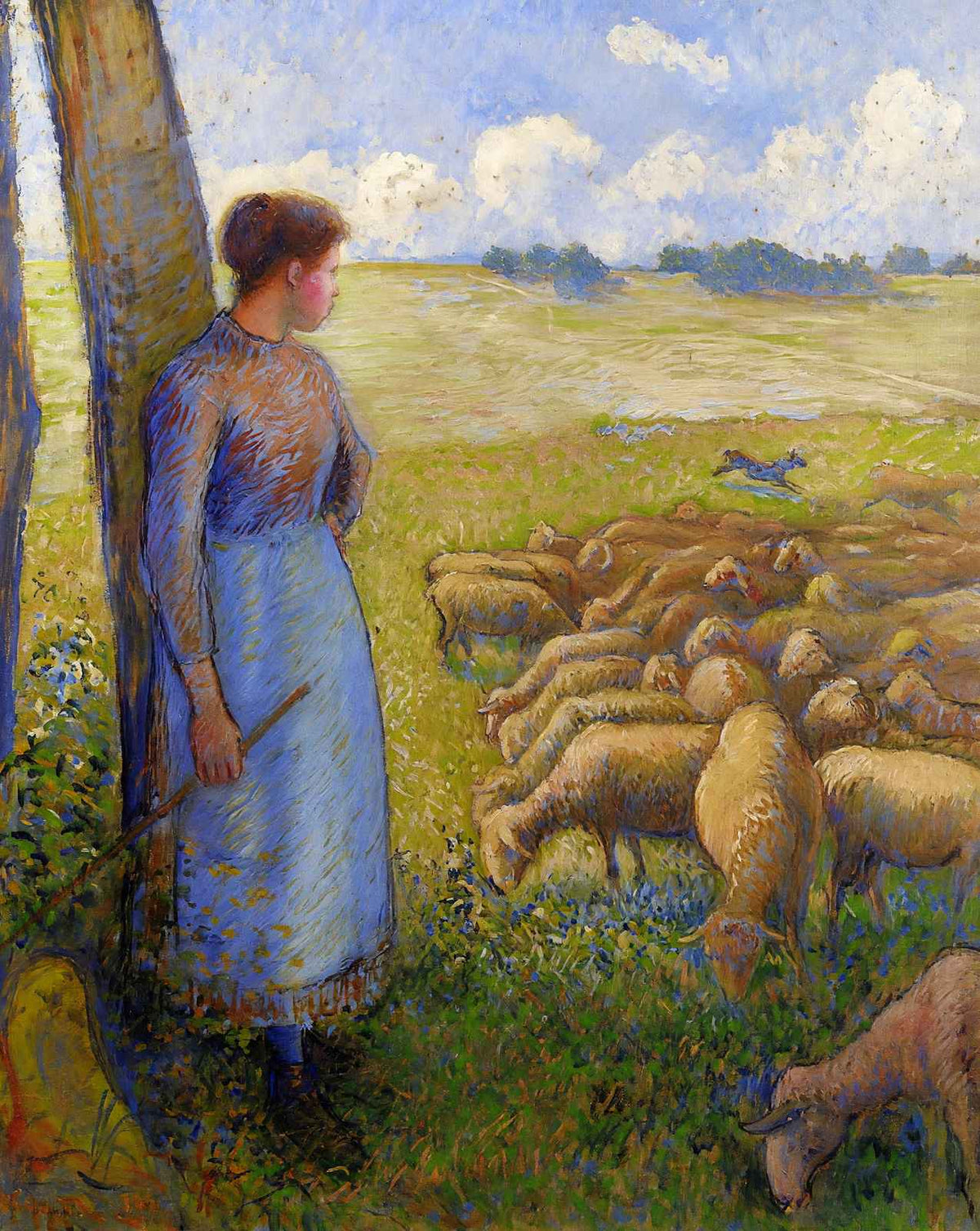 Shepherdess and Sheep painting by Camille Pissarro (1887)