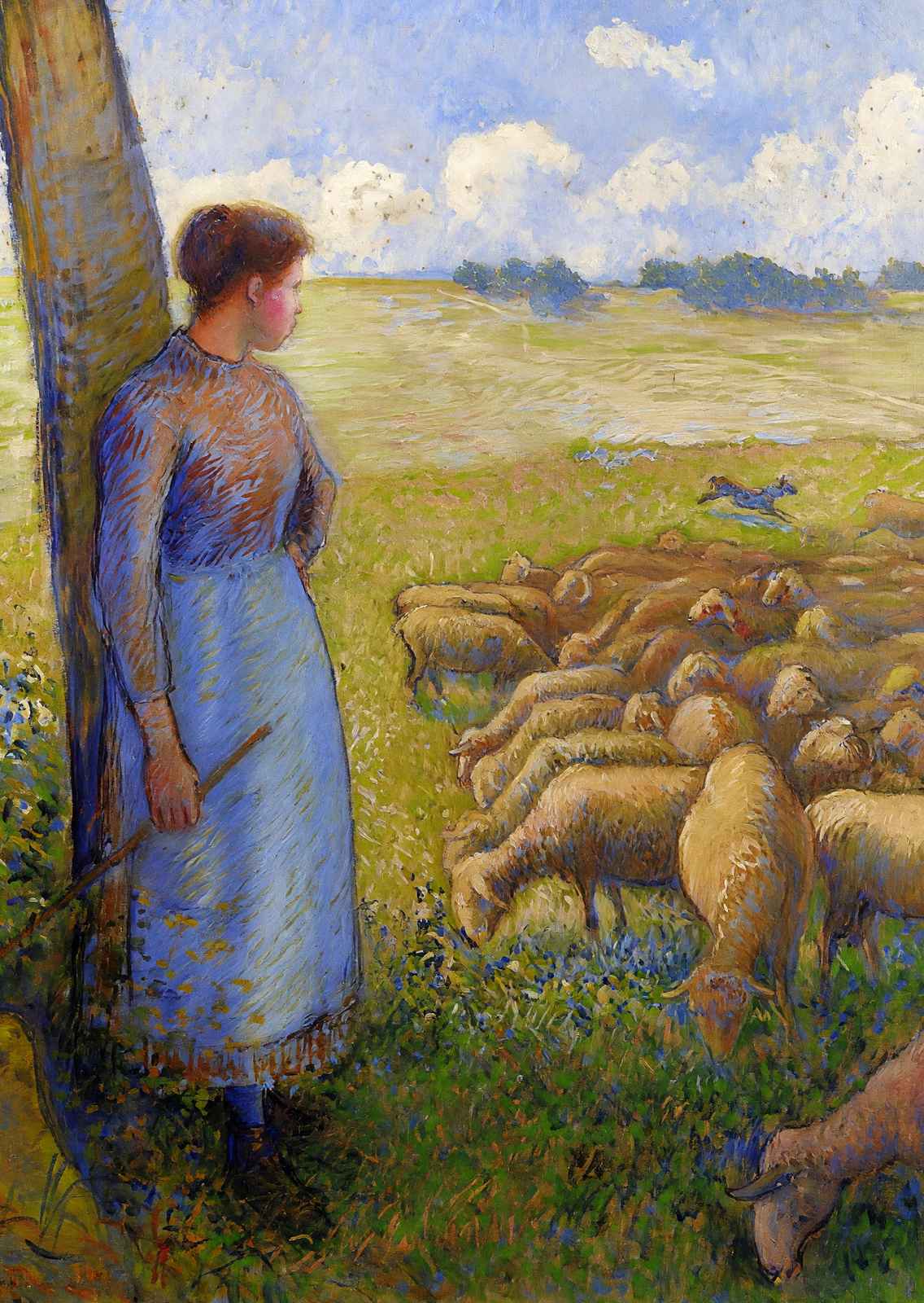Shepherdess and Sheep 1887 Painting by Camille Pissarro Art Print (6 Sizes)