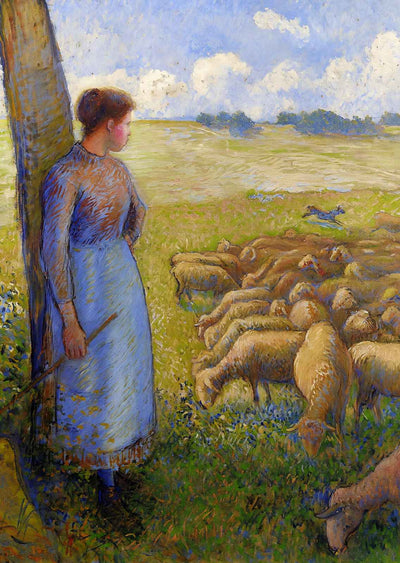 Shepherdess and Sheep 1887 Painting by Camille Pissarro Art Print (6 Sizes)