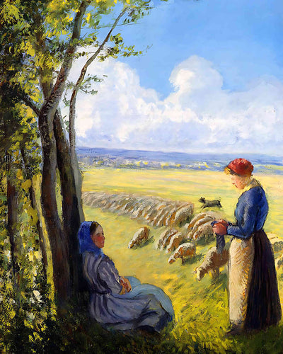 Shepherdesses Painting by Camille Pissarro 8x10" Art Print - Premium Quality