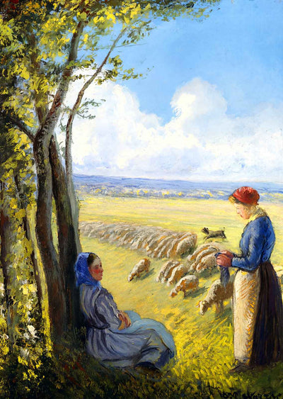 Shepherdesses Fine Art Print 1887 Painting by Camille Pissarro (6 Sizes)