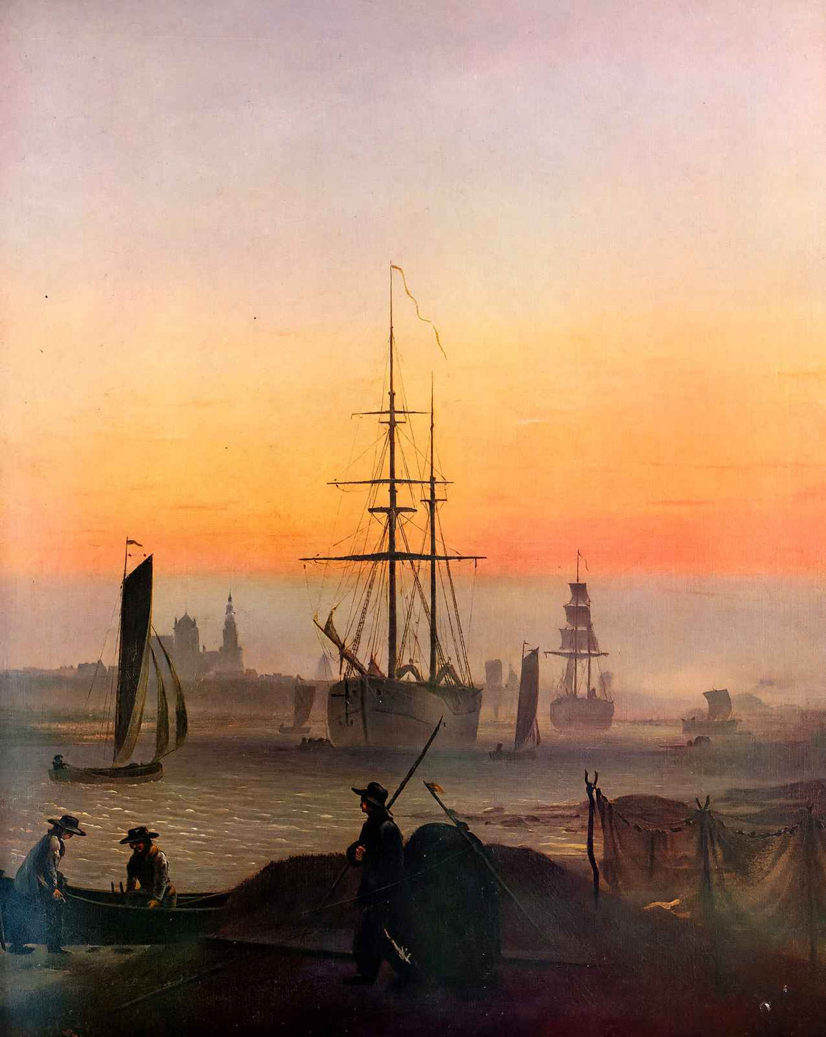Ships at the Port of Greifswald painting by Caspar David Friedrich (1820)