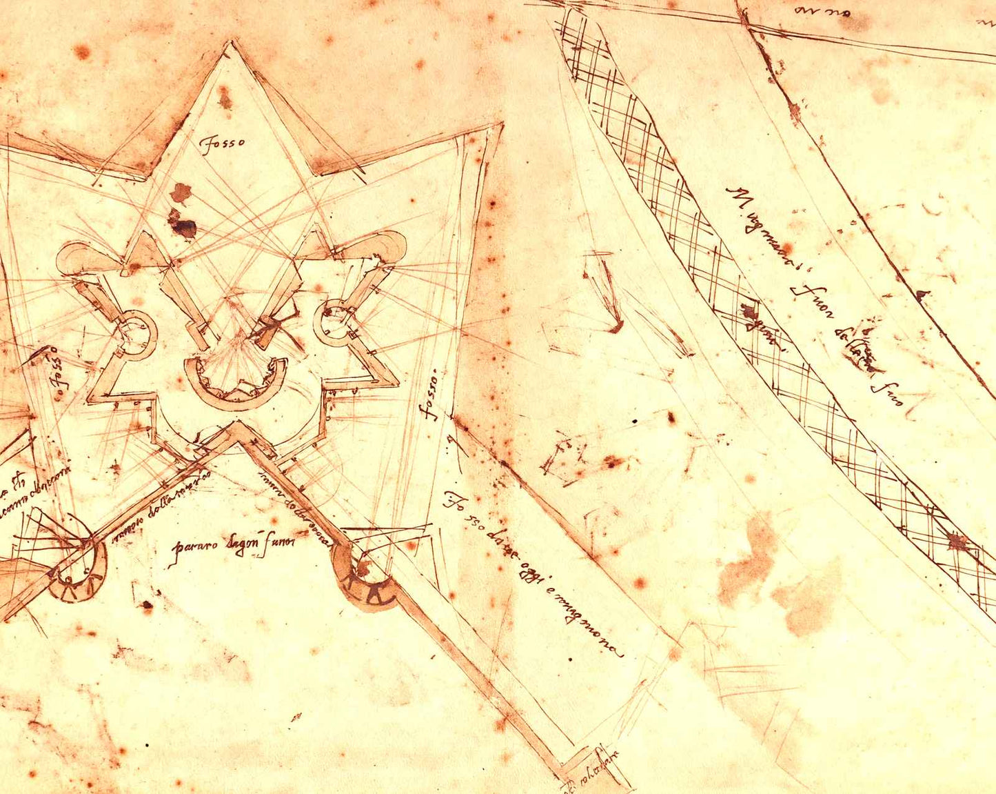 Sketch of Fortifications of Porta Del Prato in Florence (Ground Floor Plan) fine art print by Michelangelo (1525)
