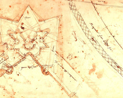 Sketch of Fortifications of Porta Del Prato in Florence (Ground Floor Plan) fine art print by Michelangelo (1525)