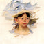 Sketch of Ellen My Cassatt in a Big Blue Hat 1905 by Cassatt Art Print (6 Sizes)