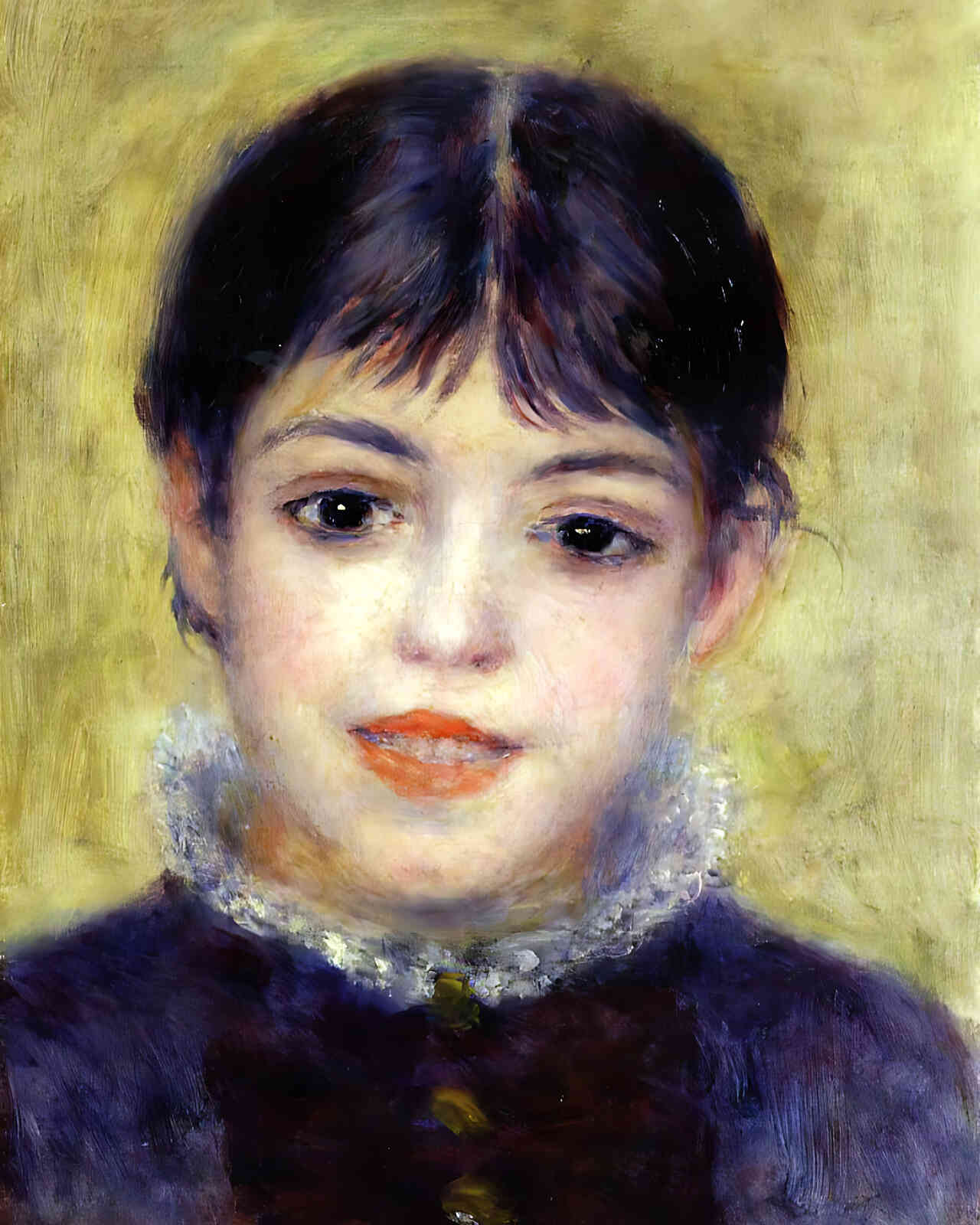 Smiling Young Girl Painting by Pierre-Auguste Renoir 8x10" Art Print - Restored
