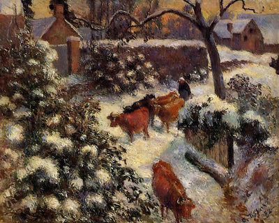 Snow Effect in Montfoucault Painting by Camille Pissarro 8x10" Art Print