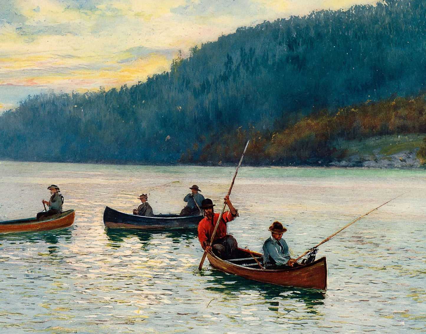 Sport on the Lake in the Maine Woods in 1907 Vintage Print (7 Sizes)