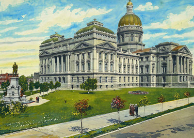 State Capitol Indianapolis in 1905 Painting Print (7 Sizes) - Reproduction