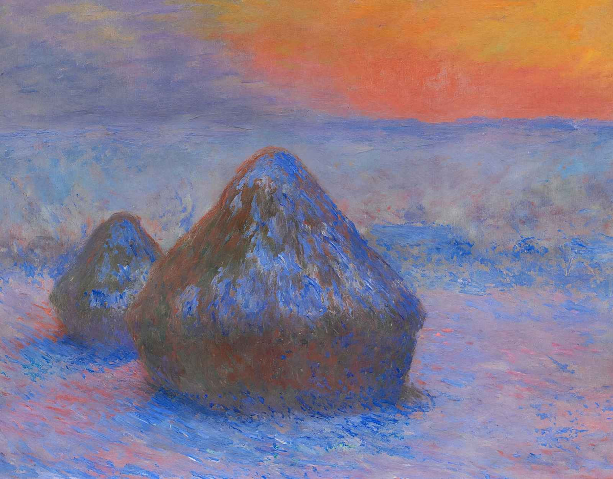 Stacks of Wheat (Sunset, Snow Effect) Art Print 1890 by Claude Monet (6 Sizes)