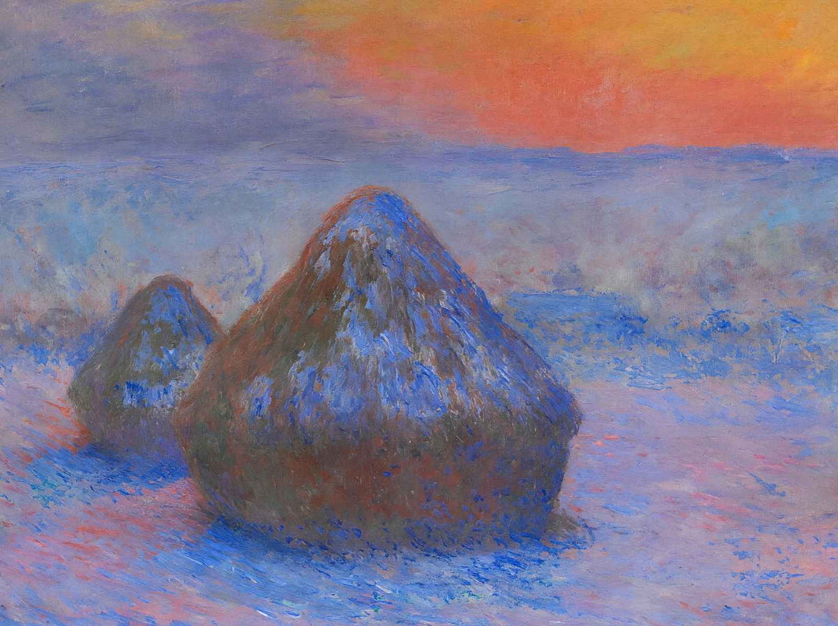Stacks of Wheat (Sunset, Snow Effect) Art Print 1890 by Claude Monet (6 Sizes)