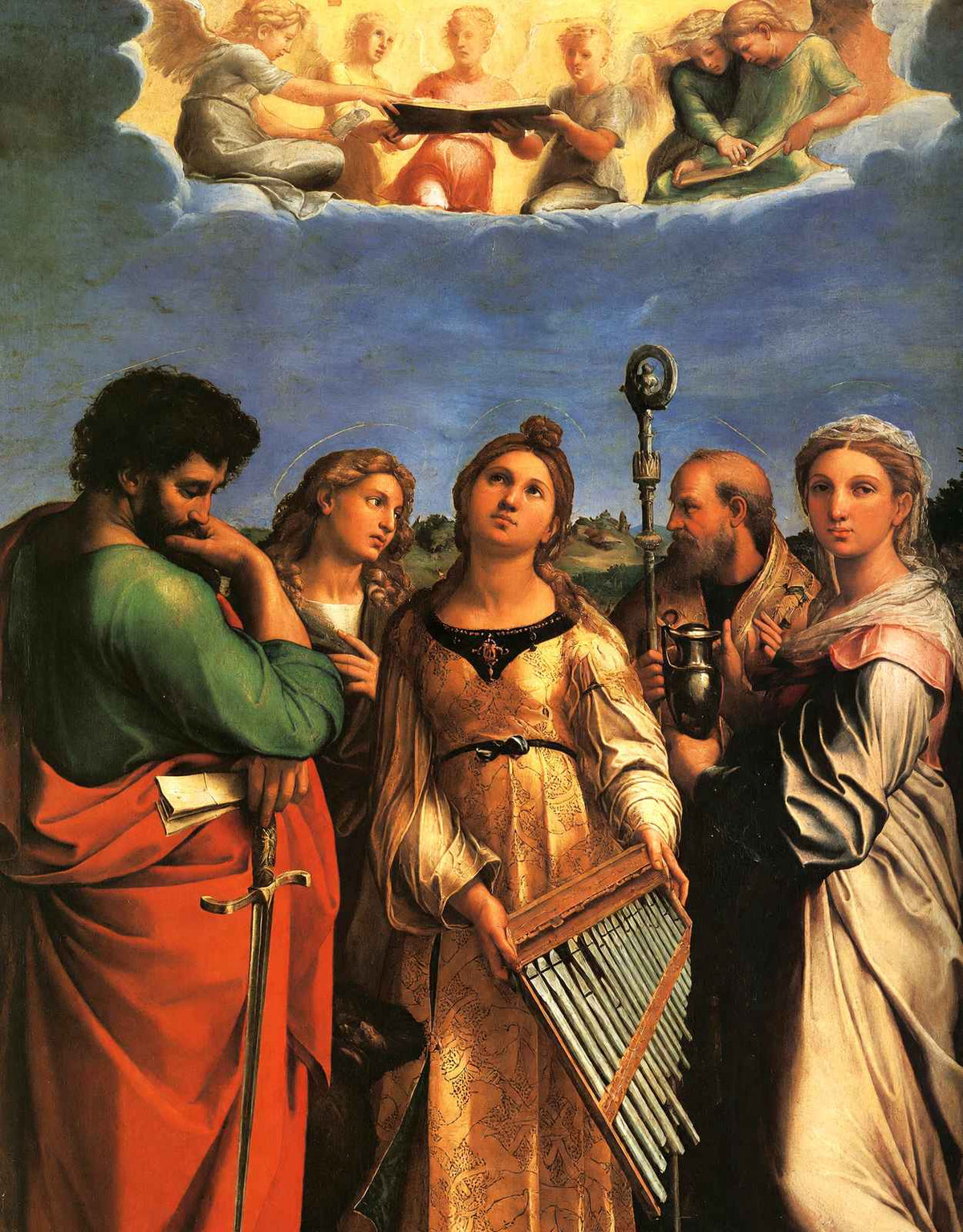 St. Cecilia with Sts. Paul, John Evangelists, Augustine 1516 Print (6 Sizes)