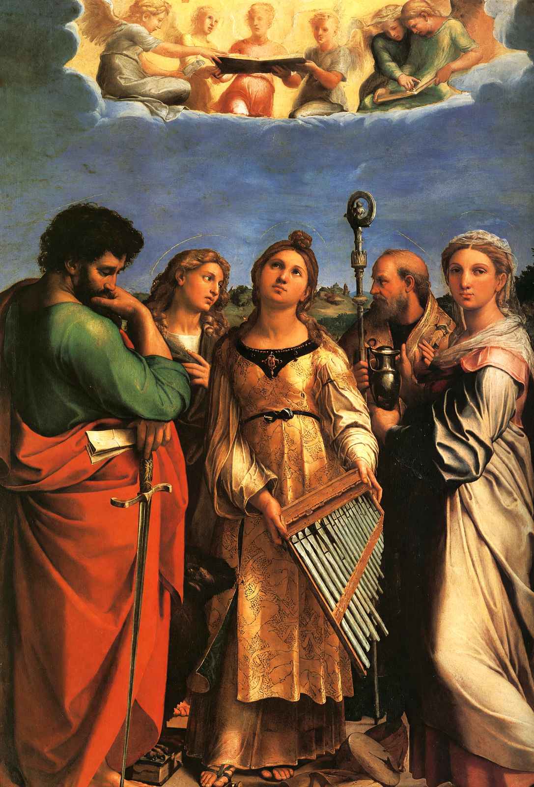 St. Cecilia with Sts. Paul, John Evangelists, Augustine 1516 Print (6 Sizes)